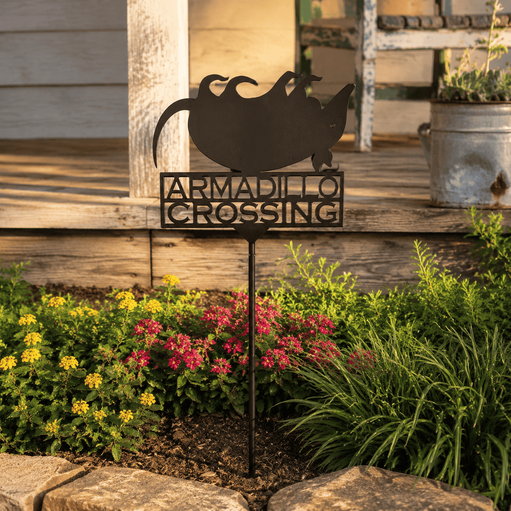 Rusty Rooster Fabrication & Design Physical product Dead Armadillo Crossing Metal Garden Stake (O10)