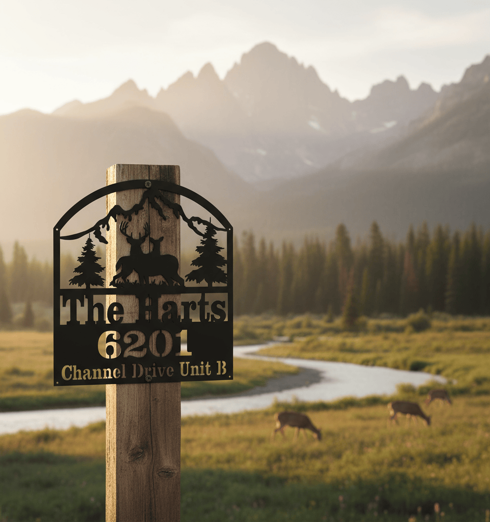Rusty Rooster Fabrication & Design Physical product Deer Address Sign with 3 lines of text (D31)