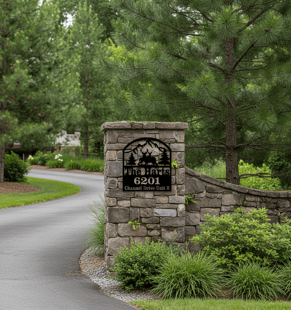Deer Address Sign with 3 lines of text (D31) – rustyroostermetal