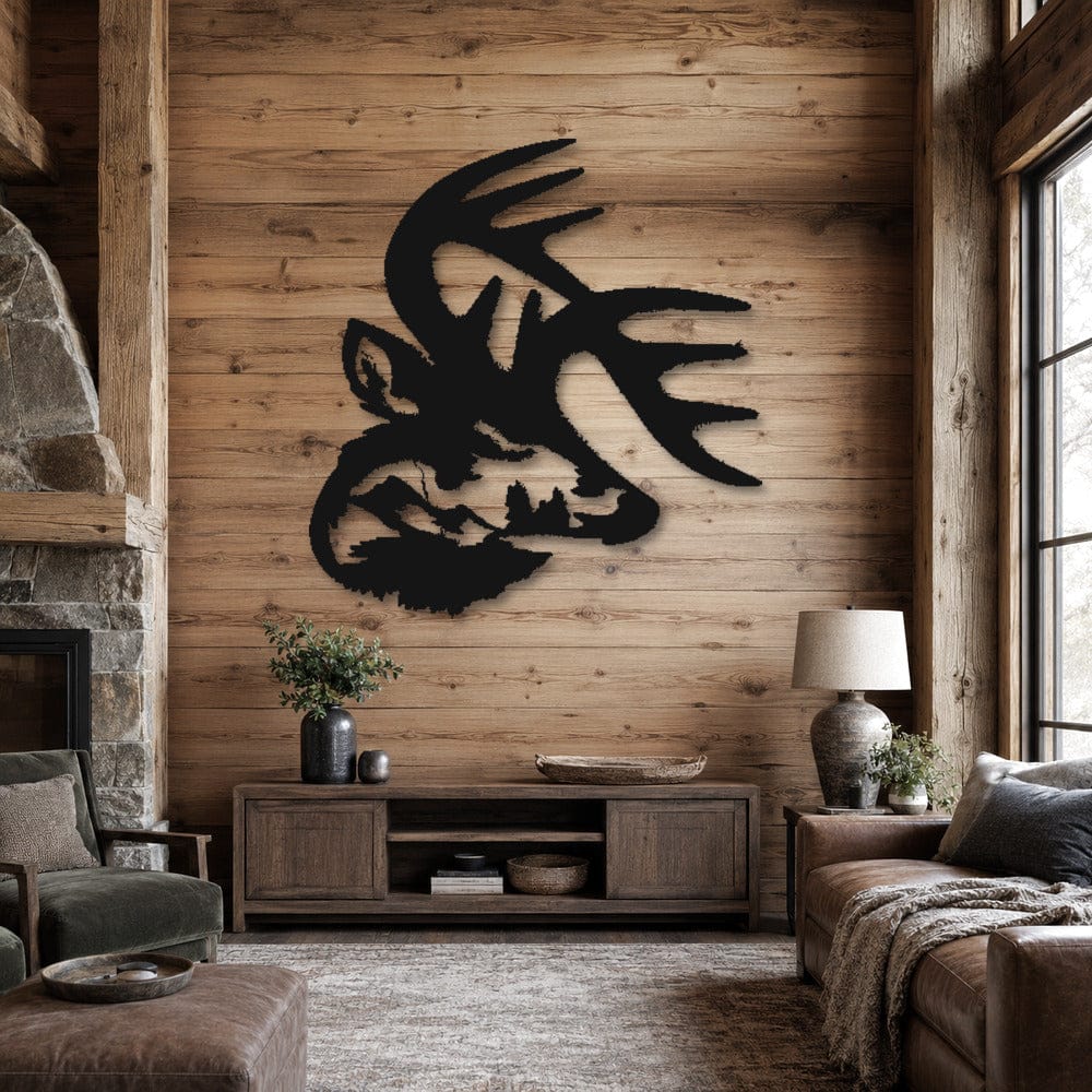 Rusty Rooster Fabrication & Design Physical product Deer Head & Mountain Scene Metal Wall Art (O44)