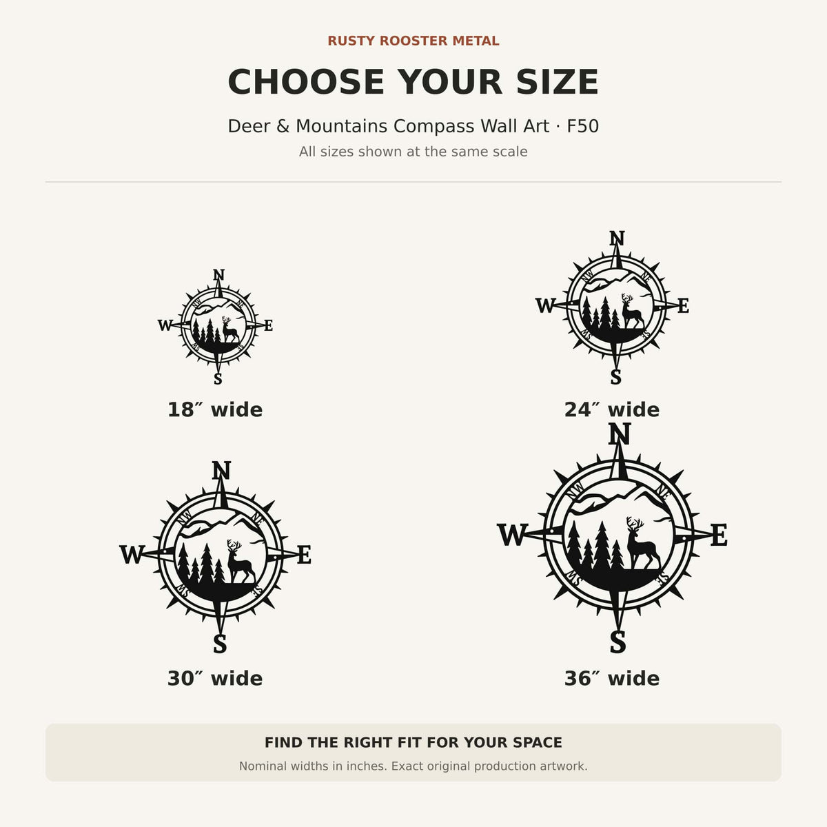 Rusty Rooster Fabrication & Design Physical product Deer & Mountains Compass Metal Wall Art (F50)