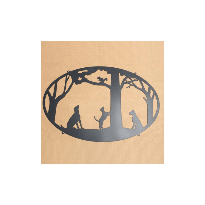 Rusty Rooster Fabrication & Design Physical product Dogs and Squirrel Metal Sign (H11)