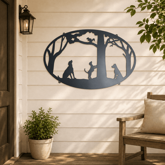 Rusty Rooster Fabrication & Design Physical product Dogs & Squirrel Metal Wall Sign (H11)