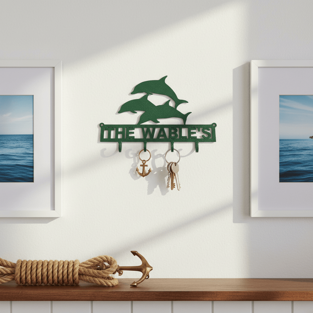 Rusty Rooster Fabrication & Design Physical product Dolphin Key Holder Custom Text Metal (F12)