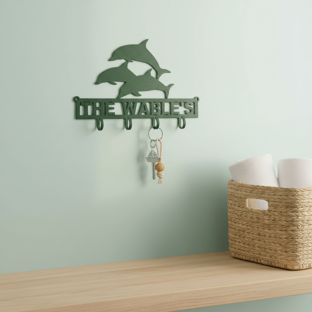 Rusty Rooster Fabrication & Design Physical product Dolphin Key Holder Custom Text Metal (F12)