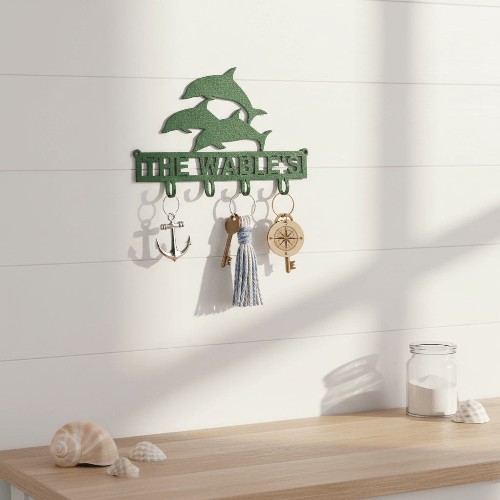 Rusty Rooster Fabrication & Design Physical product Dolphin Key Holder Custom Text Metal (F12)