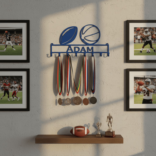 Rusty Rooster Fabrication & Design Physical product "Double Threat Medal Display Rack - Showcase Your Achievements with Style" (Z24)