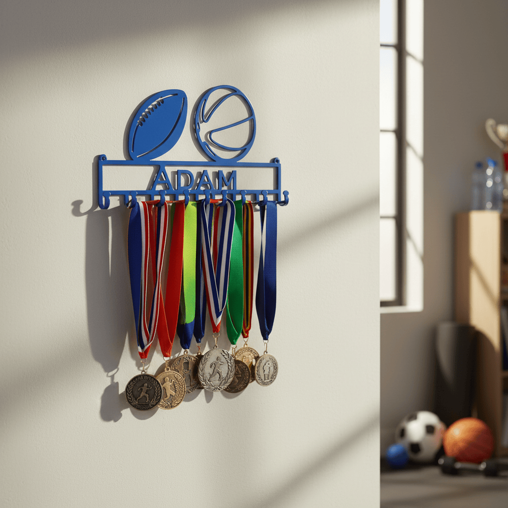 Rusty Rooster Fabrication & Design Physical product "Double Threat Medal Display Rack - Showcase Your Achievements with Style" (Z24)