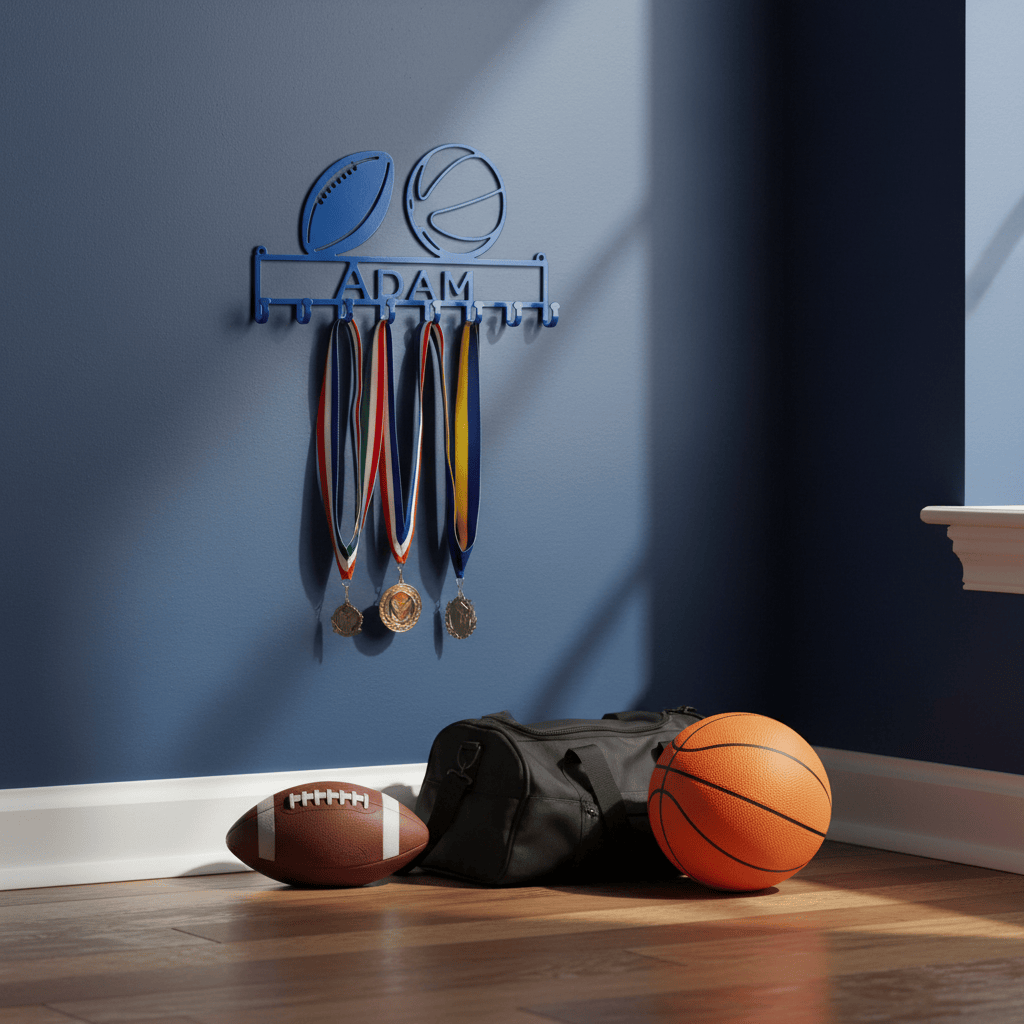 Rusty Rooster Fabrication & Design Physical product "Double Threat Medal Display Rack - Showcase Your Achievements with Style" (Z24)