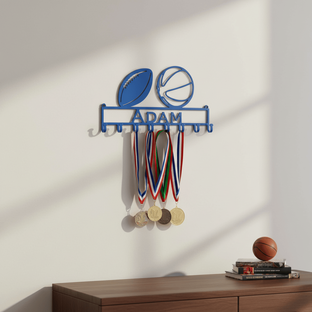 Rusty Rooster Fabrication & Design Physical product "Double Threat Medal Display Rack - Showcase Your Achievements with Style" (Z24)