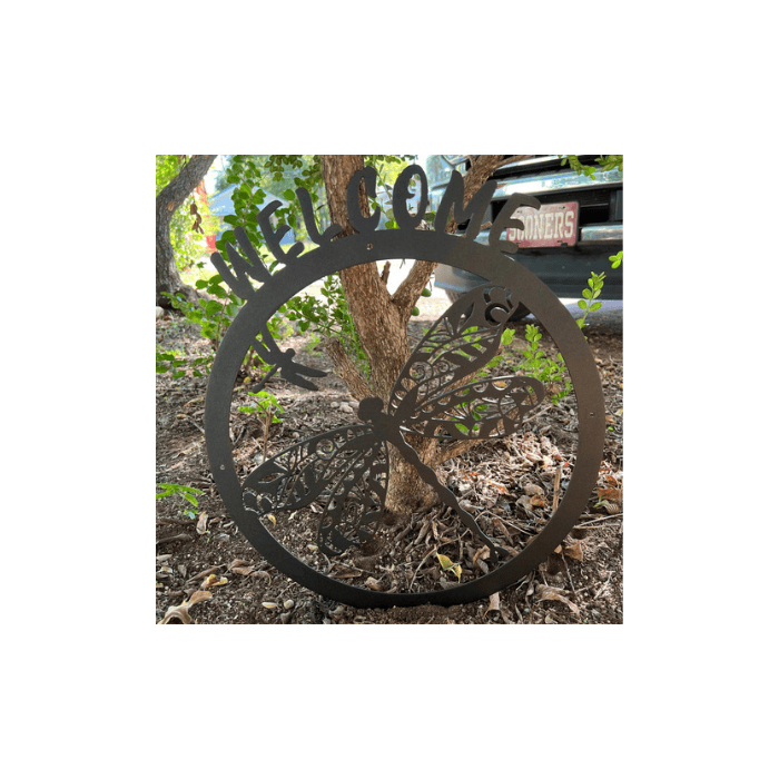 Rusty Rooster Fabrication & Design Physical product Dragonfly Metal Welcome Sign | Personalized Rustic Outdoor Decor - D52