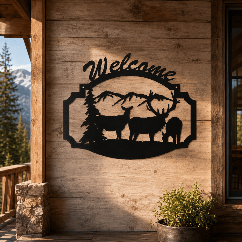 Rusty Rooster Fabrication & Design Physical product Elk & Calves Welcome Metal Sign (B34)