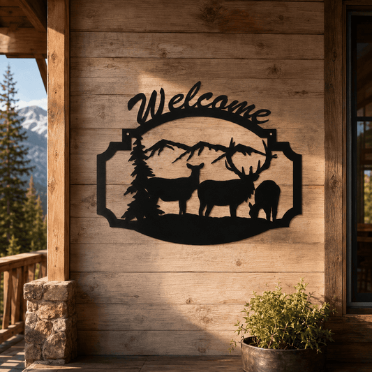 Rusty Rooster Fabrication & Design Physical product Elk & Calves Welcome Metal Sign (B34)