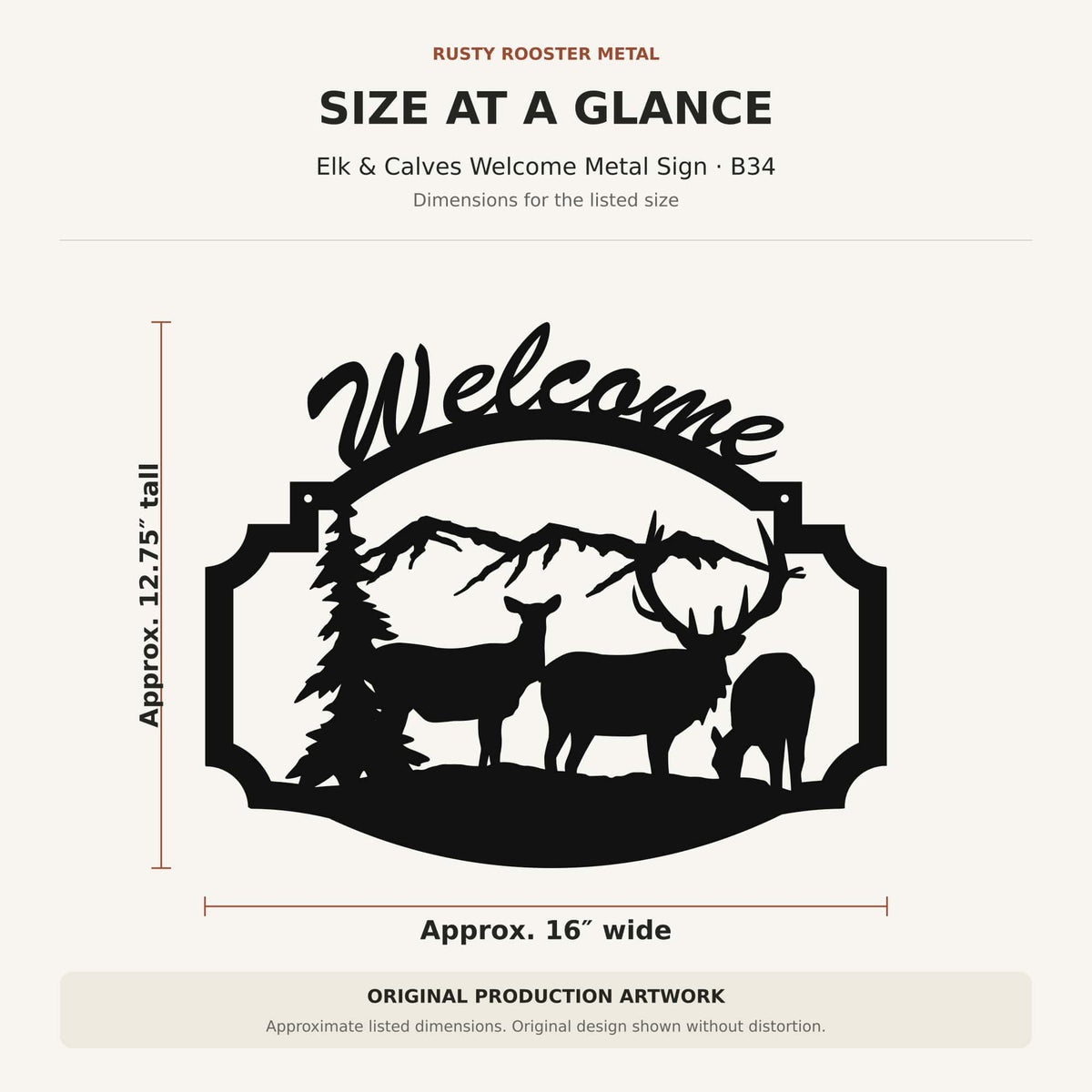 Rusty Rooster Fabrication & Design Physical product Elk & Calves Welcome Metal Sign (B34)