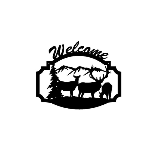 Rusty Rooster Fabrication & Design Physical product Elk with Calves Welcome Sign (B34)