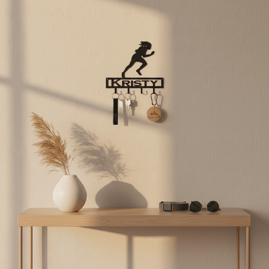Rusty Rooster Fabrication & Design Physical product "Empowered Strides: Female Runner Key Holder - Organize Your Keys with Athletic Elegance!" (H18)