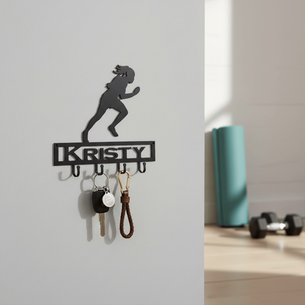 Rusty Rooster Fabrication & Design Physical product "Empowered Strides: Female Runner Key Holder - Organize Your Keys with Athletic Elegance!" (H18)