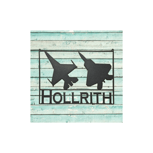 Rusty Rooster Fabrication & Design Physical product F-16 with an F-22 with Personalized Text Field (L30)