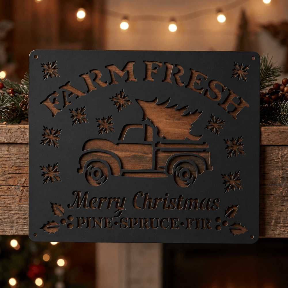 Rusty Rooster Fabrication & Design Physical product Farm Fresh Christmas Trees Truck Metal Sign (C80)
