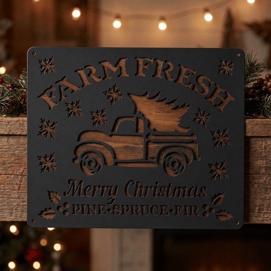 Rusty Rooster Fabrication & Design Physical product Farm Fresh Christmas Trees Truck Metal Sign (C80)