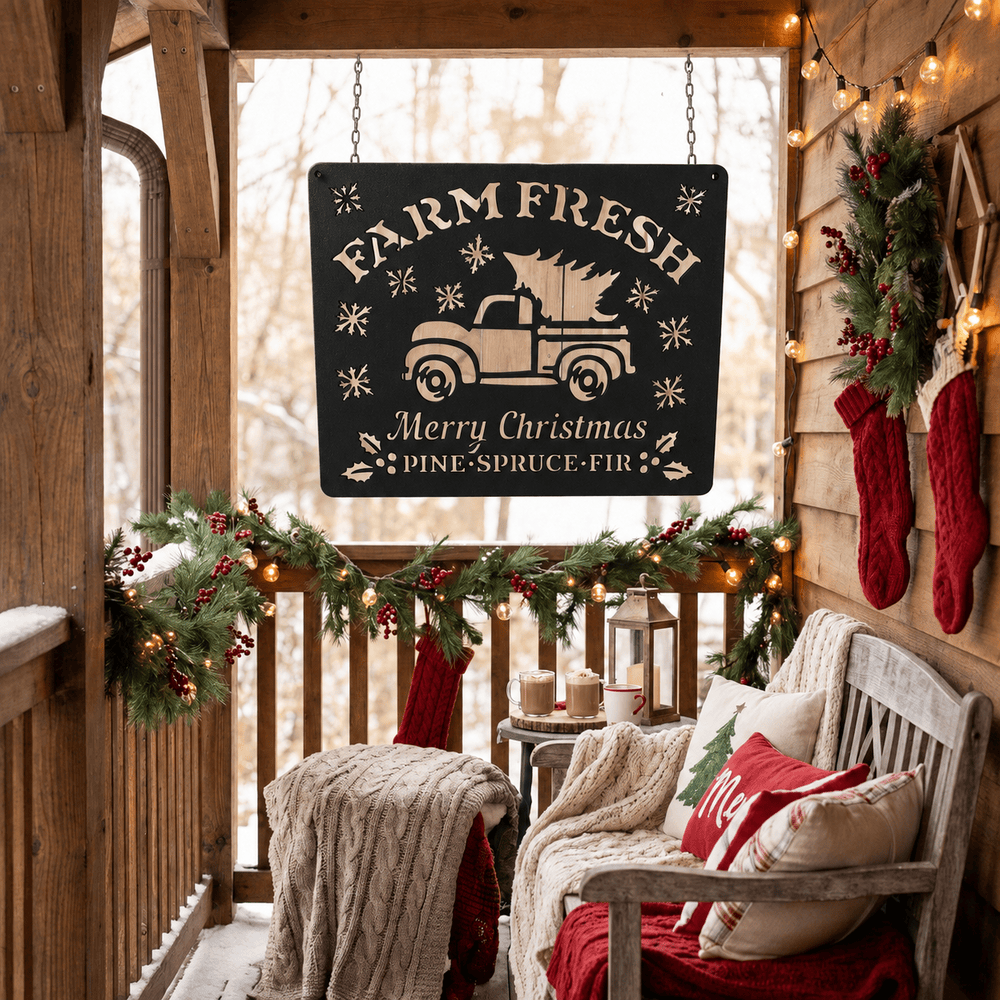 Rusty Rooster Fabrication & Design Physical product Farm Fresh Christmas Trees Truck Metal Sign (C80)