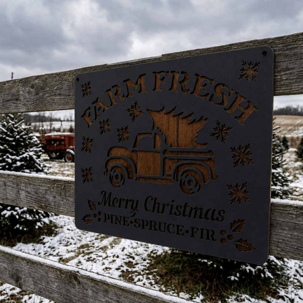 Rusty Rooster Fabrication & Design Physical product Farm Fresh Christmas Trees Truck Metal Sign (C80)