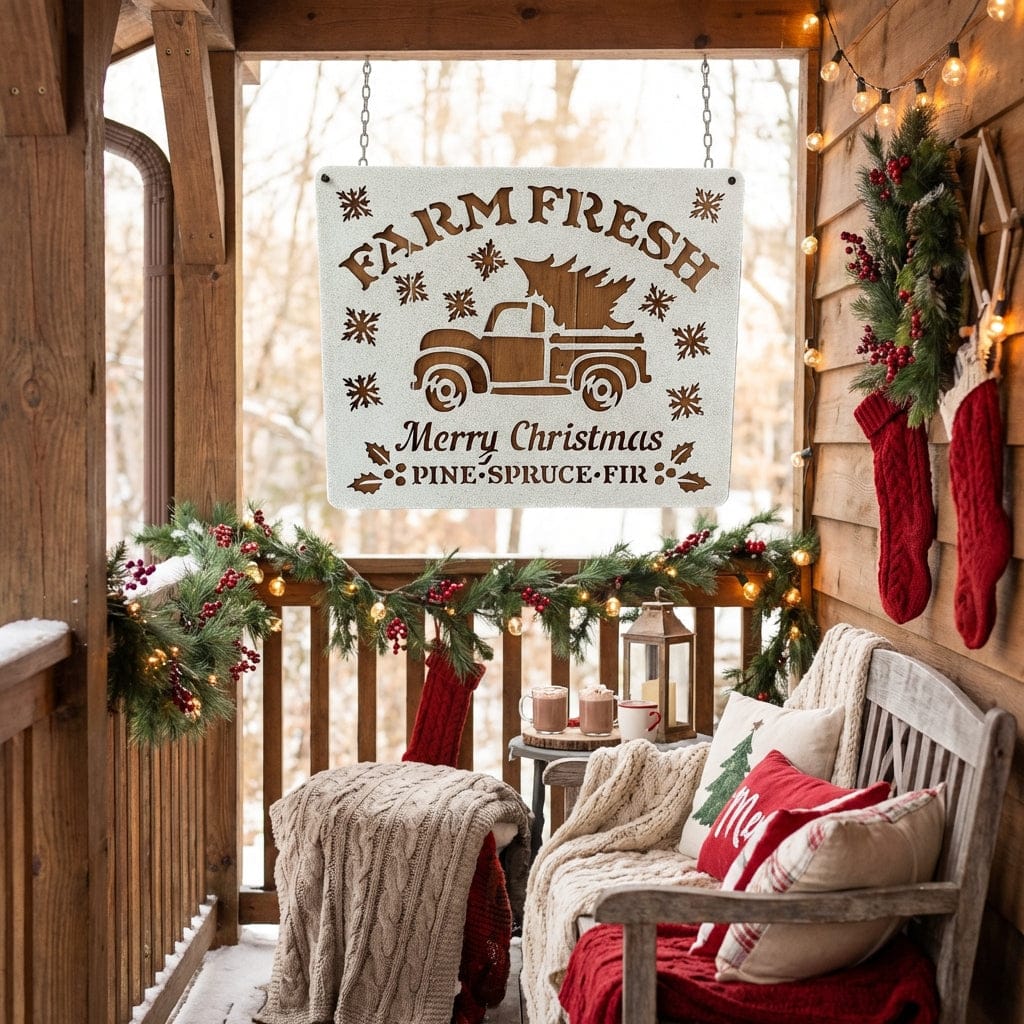 Rusty Rooster Fabrication & Design Physical product "Farm Fresh Christmas Trees" with Old Pickup Metal Sign (C80)