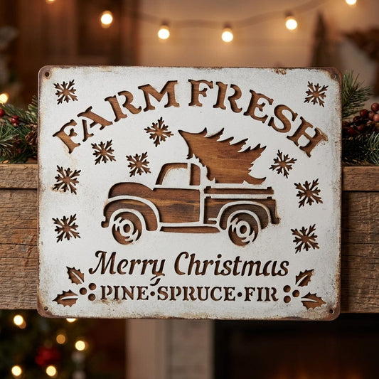 Rusty Rooster Fabrication & Design Physical product "Farm Fresh Christmas Trees" with Old Pickup Metal Sign (C80)