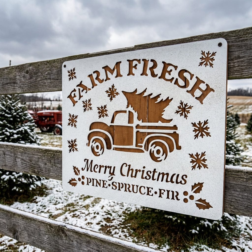 Rusty Rooster Fabrication & Design Physical product "Farm Fresh Christmas Trees" with Old Pickup Metal Sign (C80)