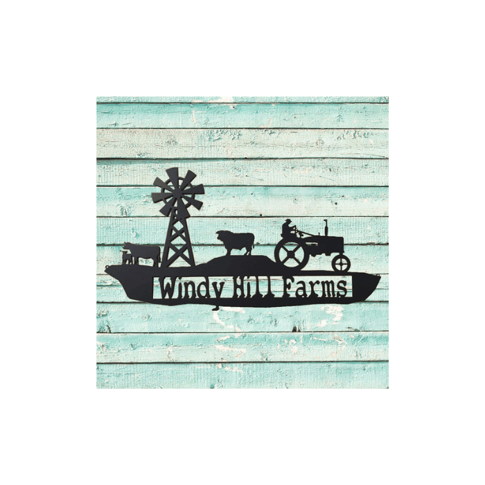 Rusty Rooster Fabrication & Design Physical product Farm Scene with Tractor and Cows Metal Sign with Custom Text Field (H0)