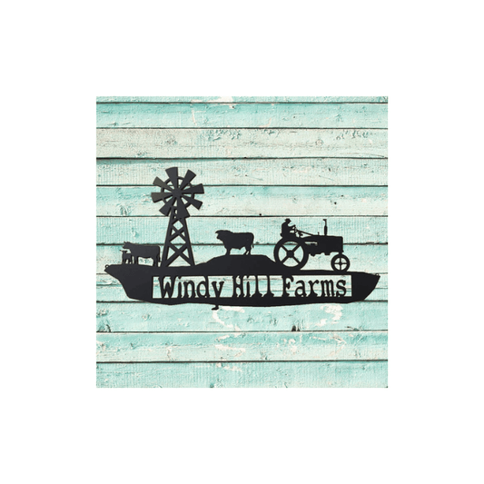 Rusty Rooster Fabrication & Design Physical product Farm Scene with Tractor and Cows Metal Sign with Custom Text Field (H0)
