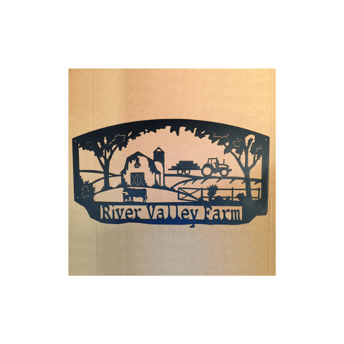 Rusty Rooster Fabrication & Design Physical product Farm Scene with Tractor Cows and Barn with Personalized Text Field (R23)