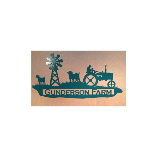 Rusty Rooster Fabrication & Design Physical product Farm Sign with Tractor and sheep and Custom Text Field (N11)