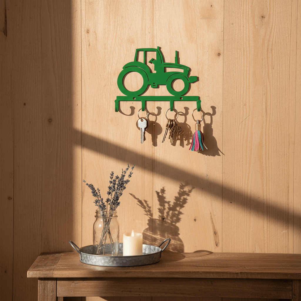Rusty Rooster Fabrication & Design Physical product "Farmhouse Necessity: Metal Tractor Key Holder - Keep Your Keys in Rural Style!"(H10)