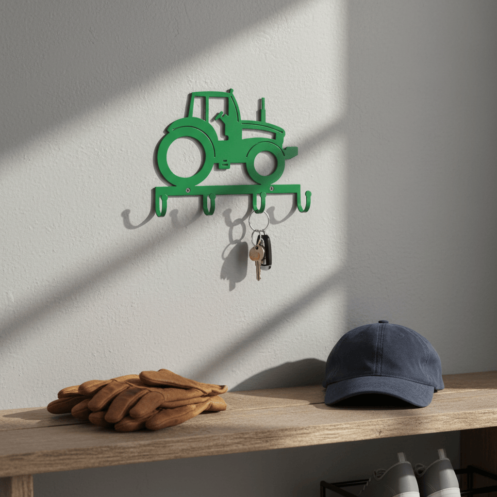 Rusty Rooster Fabrication & Design Physical product "Farmhouse Necessity: Metal Tractor Key Holder - Keep Your Keys in Rural Style!"(H10)