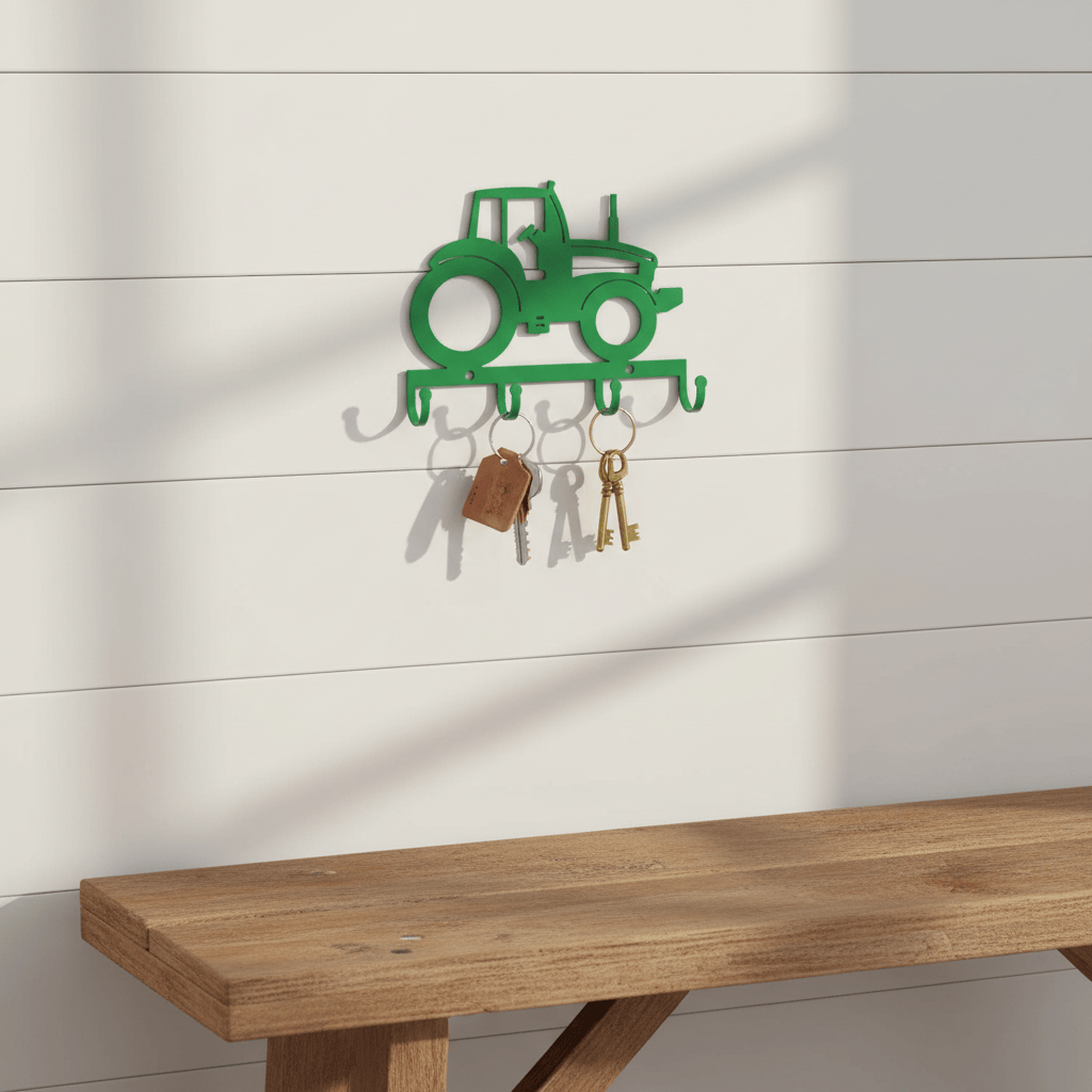 Rusty Rooster Fabrication & Design Physical product "Farmhouse Necessity: Metal Tractor Key Holder - Keep Your Keys in Rural Style!"(H10)