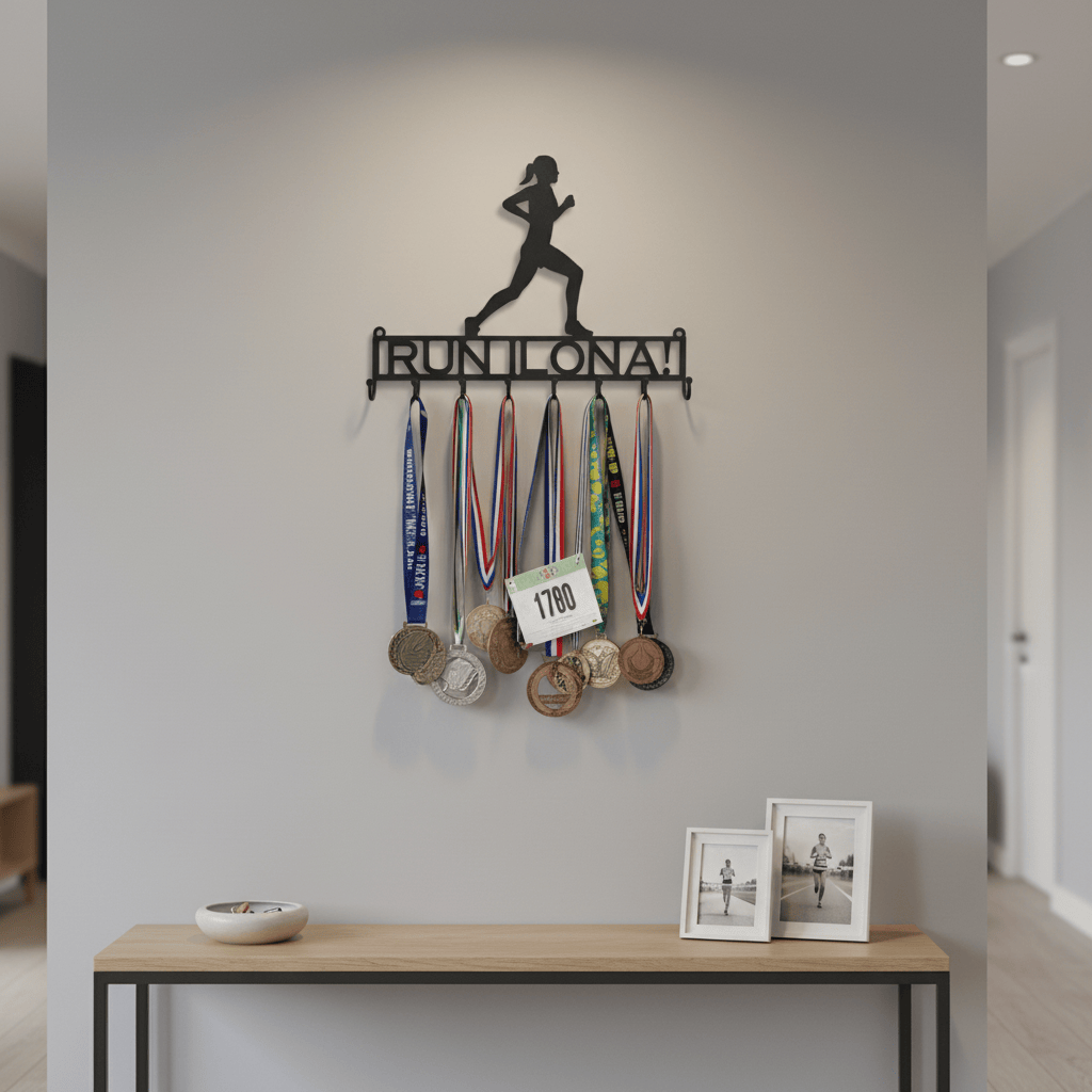 Rusty Rooster Fabrication & Design Physical product Female Runner Medal Rack Custom Text (O23)
