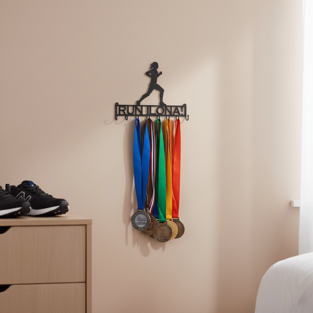 Rusty Rooster Fabrication & Design Physical product Female Runner Medal Rack Custom Text (O23)