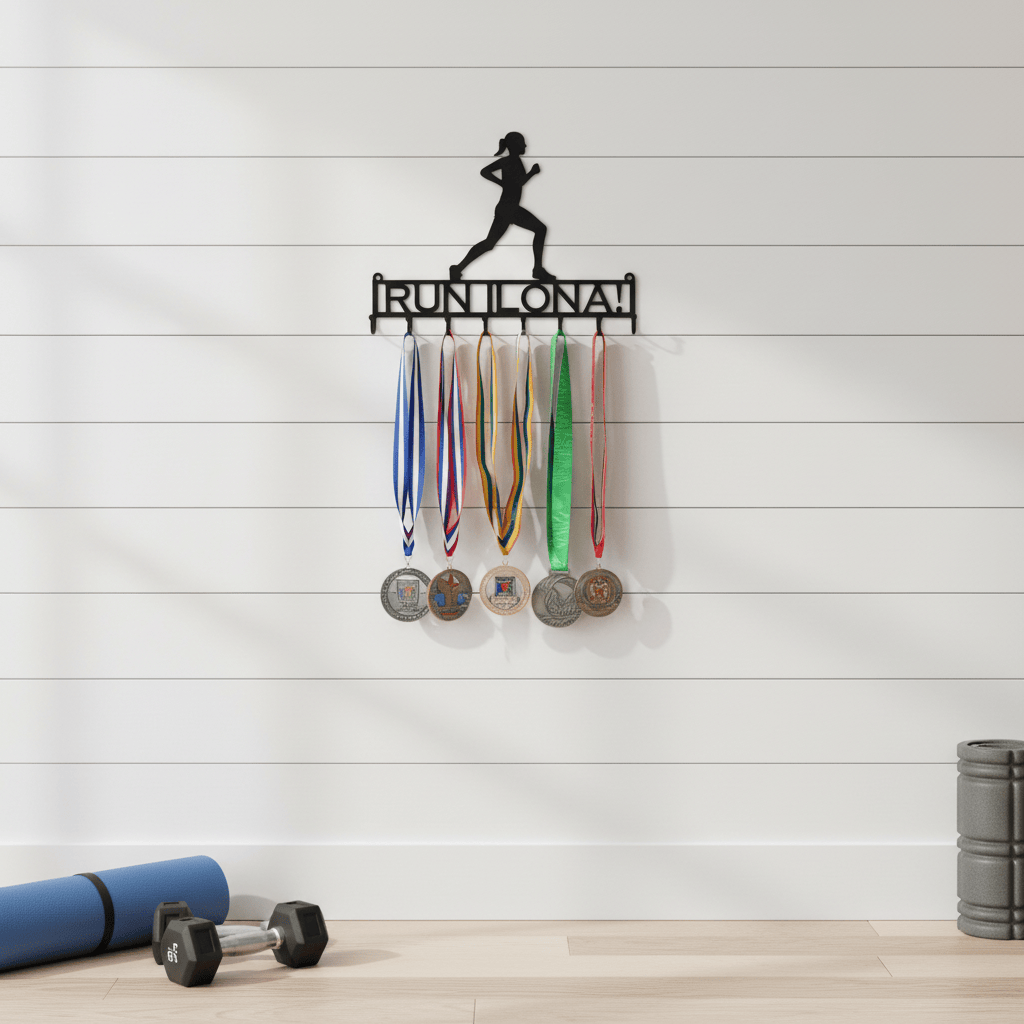 Rusty Rooster Fabrication & Design Physical product Female Runner Medal Rack Custom Text (O23)