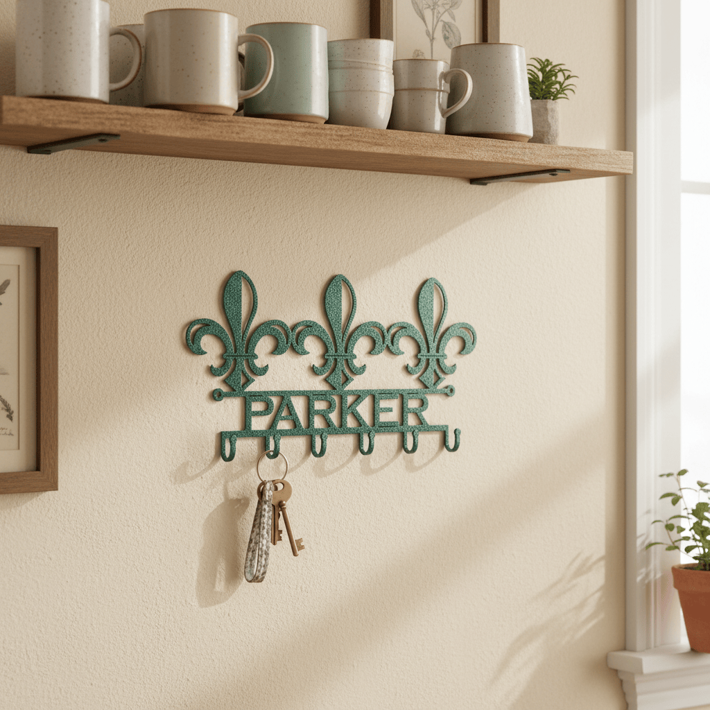 Rusty Rooster Fabrication & Design Physical product Fleur De Lis  Key Holder with Custom Text Field (Y14)