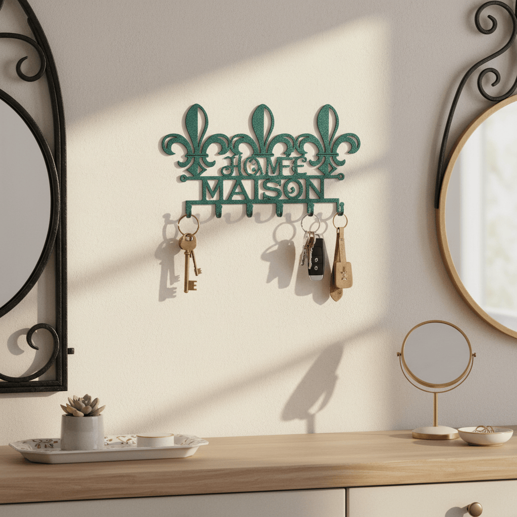 Rusty Rooster Fabrication & Design Physical product Fleur De Lis  Key Holder with Custom Text Field (Y14)