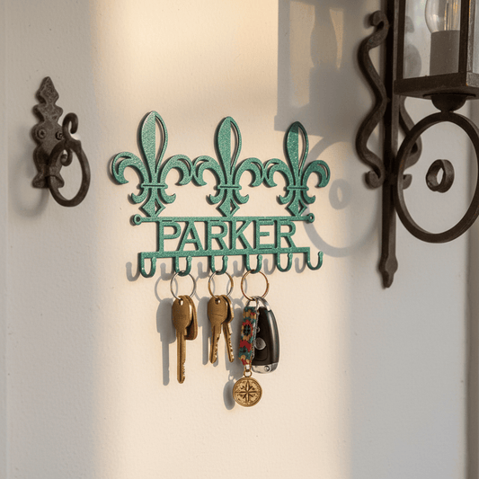 Rusty Rooster Fabrication & Design Physical product Fleur De Lis  Key Holder with Custom Text Field (Y14)