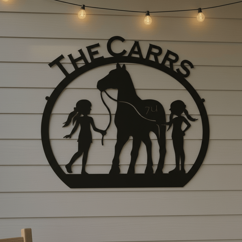 Rusty Rooster Fabrication & Design Physical product Girls with Horse and Custom Text (E16)