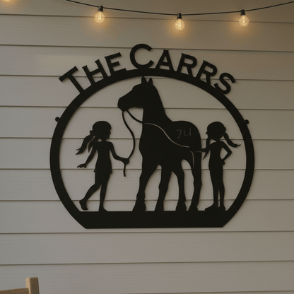 Rusty Rooster Fabrication & Design Physical product Girls with Horse and Custom Text (E16)