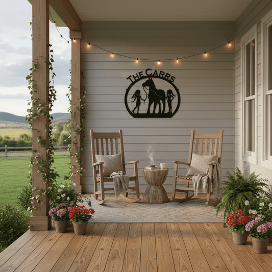 Rusty Rooster Fabrication & Design Physical product Girls with Horse and Custom Text (E16)