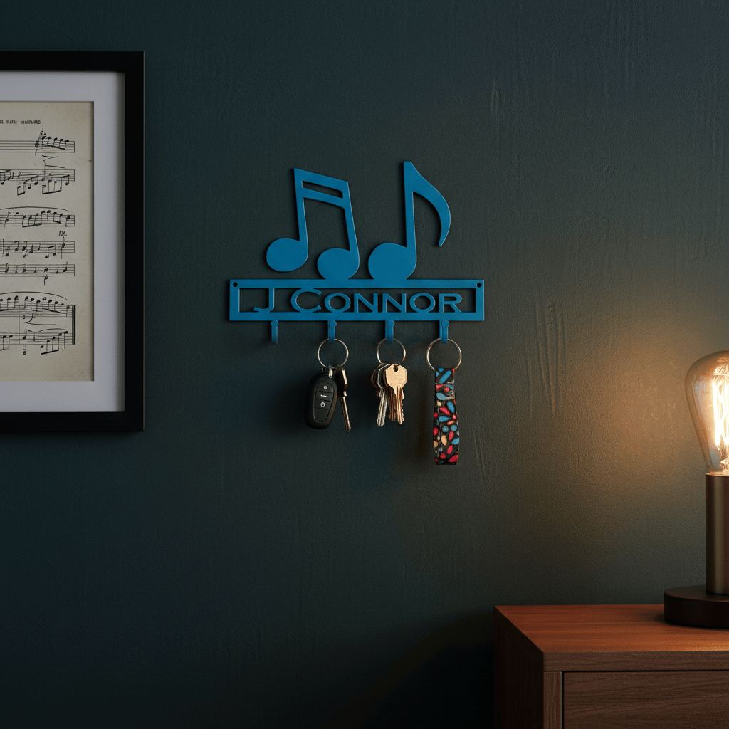 Rusty Rooster Fabrication & Design Physical product "Harmony in Organization: Music Notes Key Holder with Custom Text - Personalize Your Melodic Organization!" (Y26)