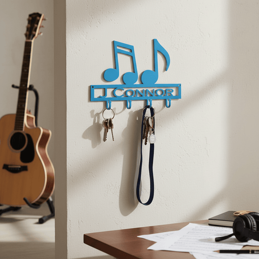 Rusty Rooster Fabrication & Design Physical product "Harmony in Organization: Music Notes Key Holder with Custom Text - Personalize Your Melodic Organization!" (Y26)