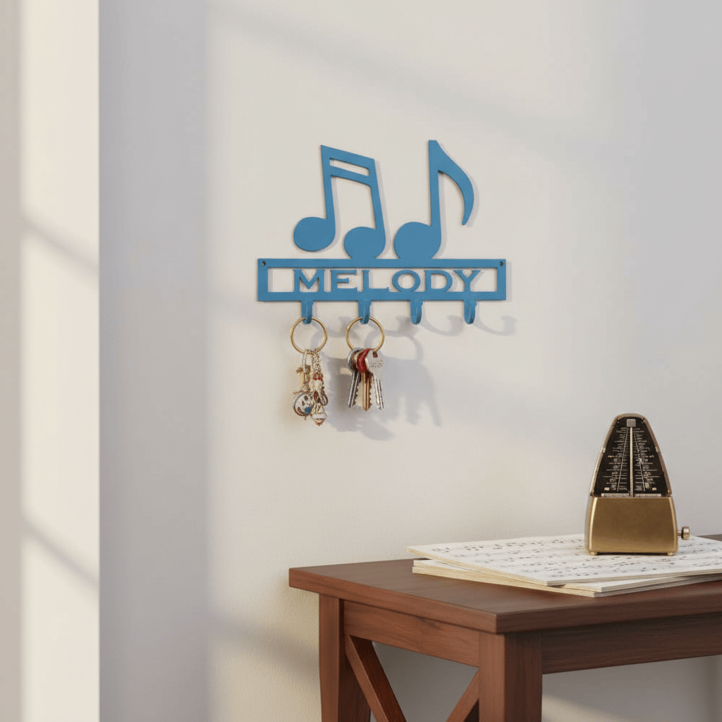 Rusty Rooster Fabrication & Design Physical product "Harmony in Organization: Music Notes Key Holder with Custom Text - Personalize Your Melodic Organization!" (Y26)