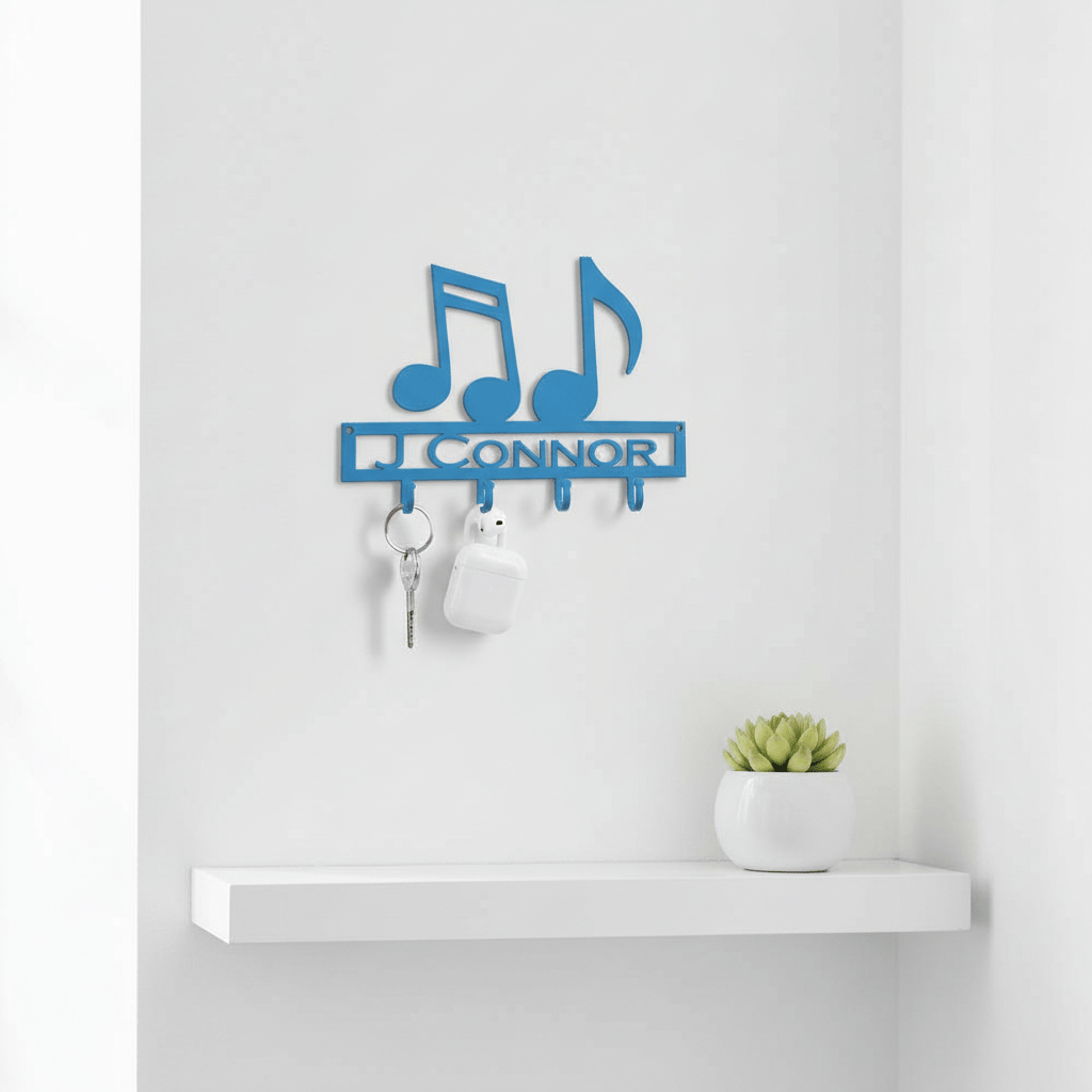Rusty Rooster Fabrication & Design Physical product "Harmony in Organization: Music Notes Key Holder with Custom Text - Personalize Your Melodic Organization!" (Y26)