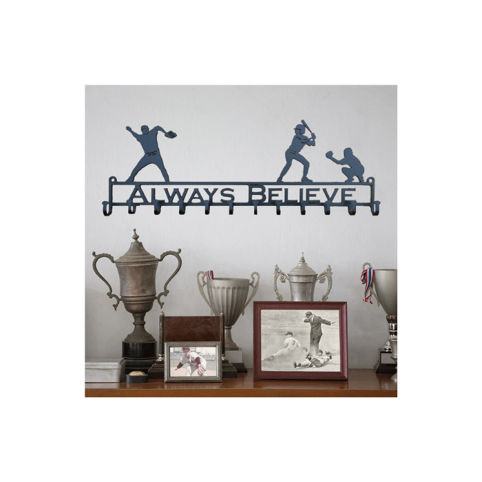 Rusty Rooster Fabrication & Design Physical product "Hit a Home Run: Up at Bat Personalizable Baseball Hat Rack - Keep Your Caps Organized with Sporting Style!" (J23)